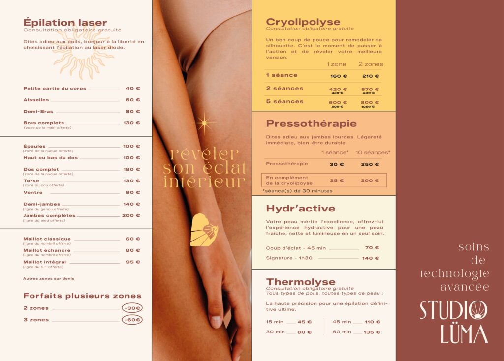 Studio Lüma salon Institut technico esthétique soin beauté centre épilation laser thermolyse soins hydrafacial hydr'active cryolipolyse pressothérapie biscarrosse sanguinet parentis bassin arcachon bisca définitive